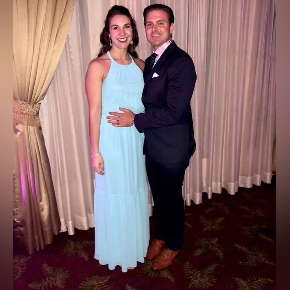 Jessica Simpson light blue floor length cocktail or wedding guest dress - Picture 3 of 4